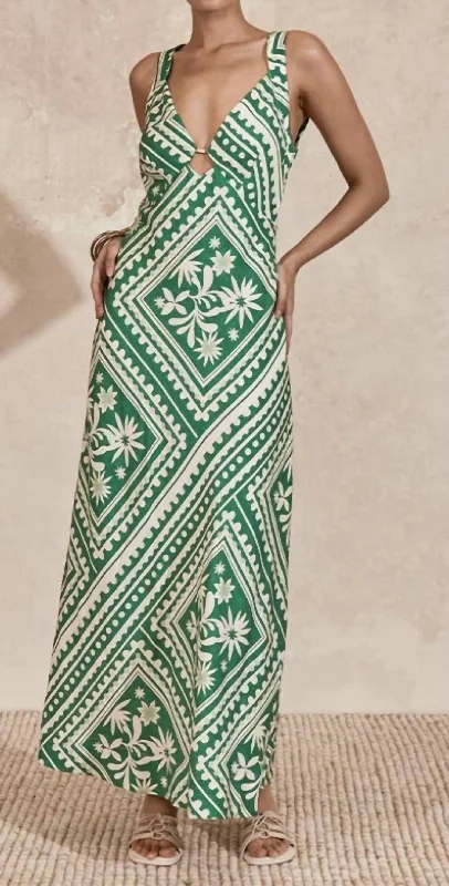 women's stretch dressesLosas Midi Dress In Emerald Tile