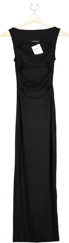 women's ethical fashion dressesBayse Black Cut-out Front Midi Dress UK XS