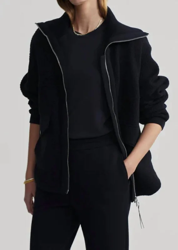 women's coats with liningEleanor Patch Pocket Fleece Jacket In Black