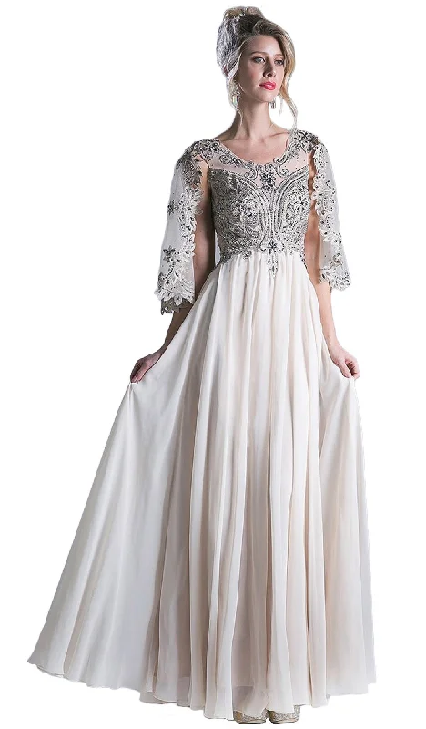 women's evening dressesCinderella Divine - Cape Sleeves Beaded A-line Evening Dress