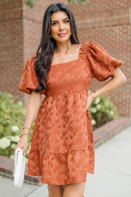 women's flutter-sleeved dressesAll's Fair Rust Jacquard Detail Mini Dress FINAL SALE