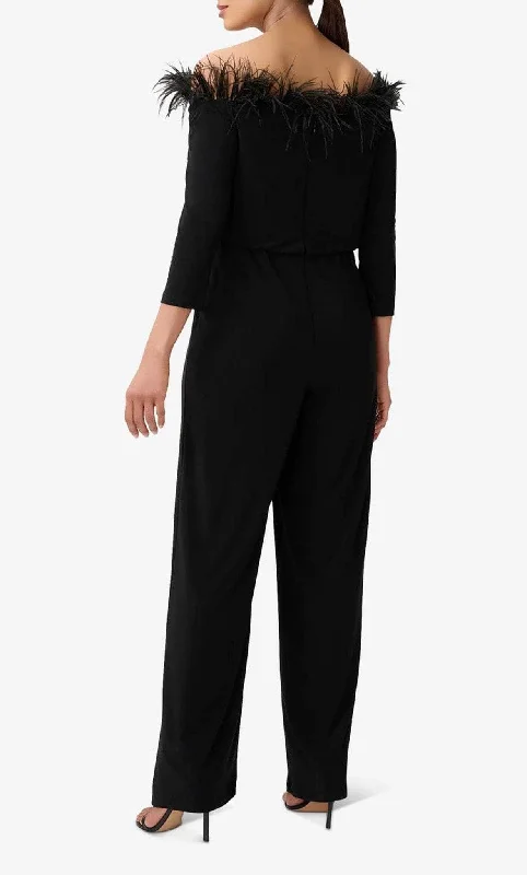 women's jumpsuits with lace detailsAdrianna Papell AP1E210212 - Feather Trimmed Jumpsuit