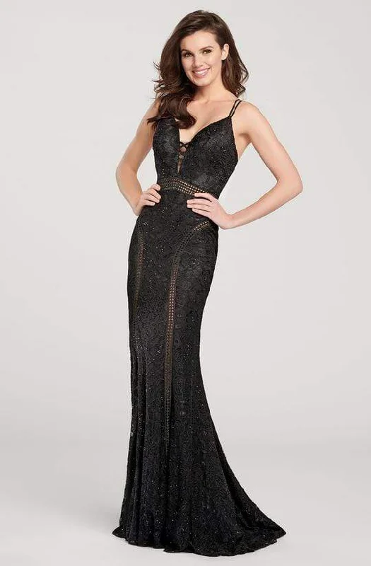 women's bridesmaid dressesEllie Wilde - Strappy Illusion Cutout Trimmed Evening Dress EW119143 - 1 pc Black In Size 2 Available