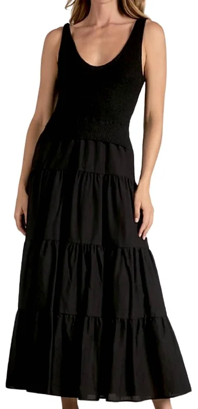 women's cotton dressesMixed Media Midi Dress In Black