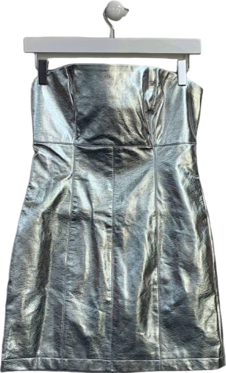 women's custom dressesNasty Gal Silver Metallic Faux Leather Bandeau Mini Dress UK 8