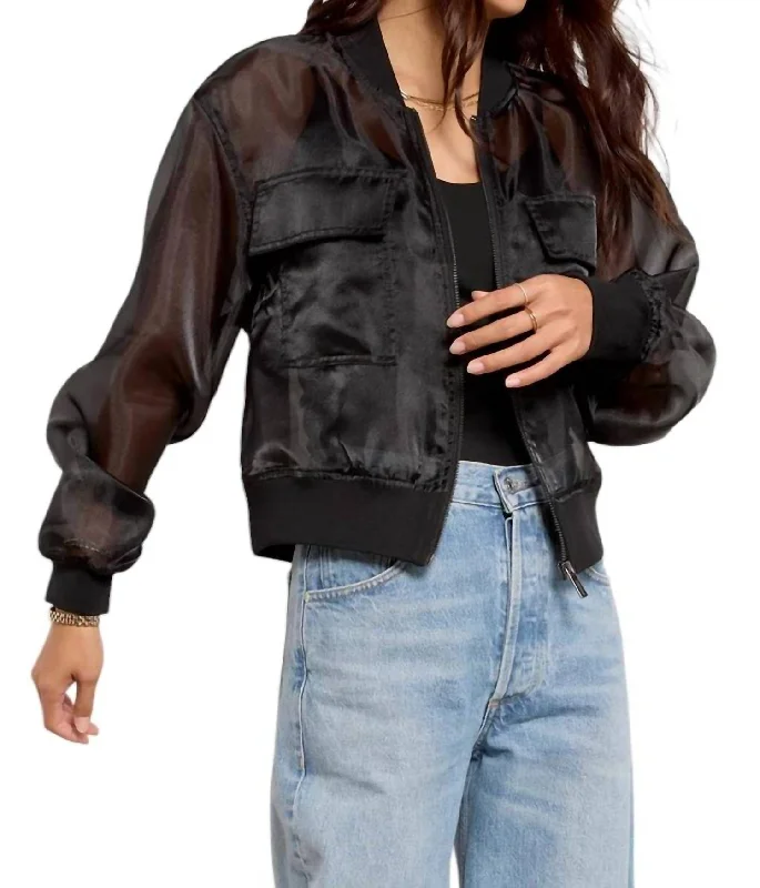 women's coats with adjustable sleevesSkyline Organza Bomber Jacket In Black