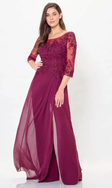 women's wrinkle-resistant dressesMontage by Mon Cheri M918 - Quarter Sleeve Applique Evening Dress