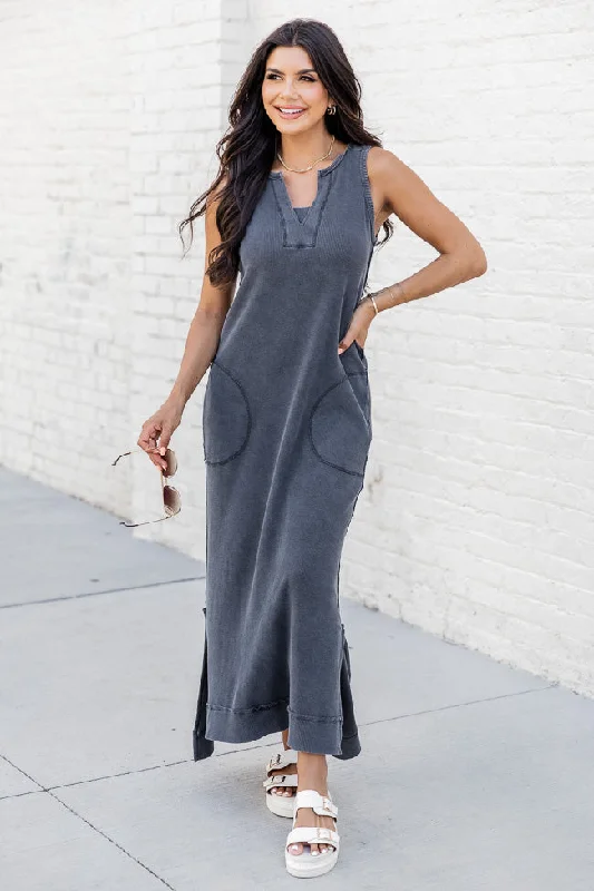 women's unique dressesForgotten Romance Black Acid Wash Midi Dress