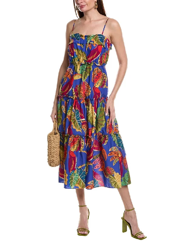 women's cinched-waist dressesFARM Rio Beaks & Bananas Midi Dress