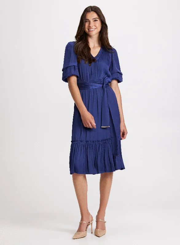 women's wrap dressesSatin Pleated Midi Dress