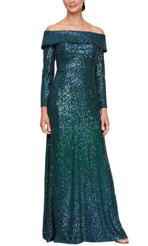 women's limited-edition dressesAlex Evenings 8196947 - Long Sleeve Off-Shoulder Evening Gown