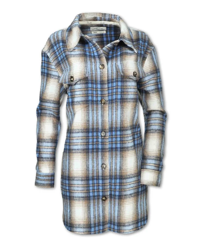 women's down coatsWomen's Plaid Shirt Jacket In Blue