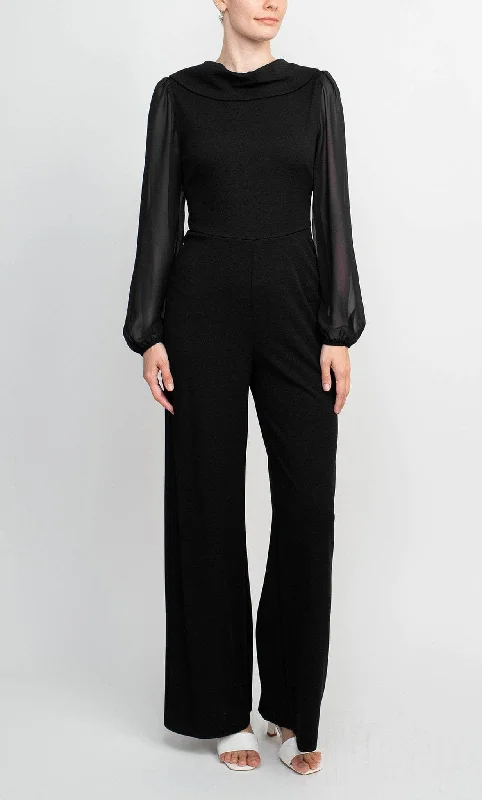 women's jumpsuits with zippersConnected Apparel TJE48312M1 - Sheer Bell Sleeve Jumpsuit