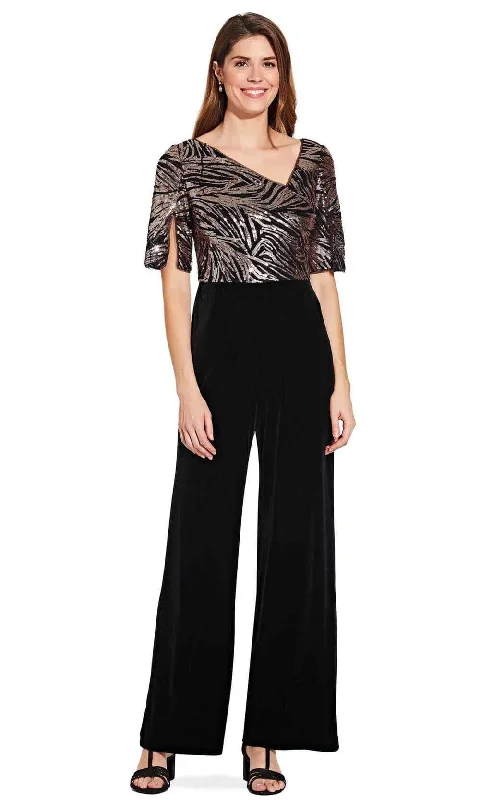 women's jumpsuits for hourglass figuresAdrianna Papell - Sequined V Neck Jumpsuit AP1E206295