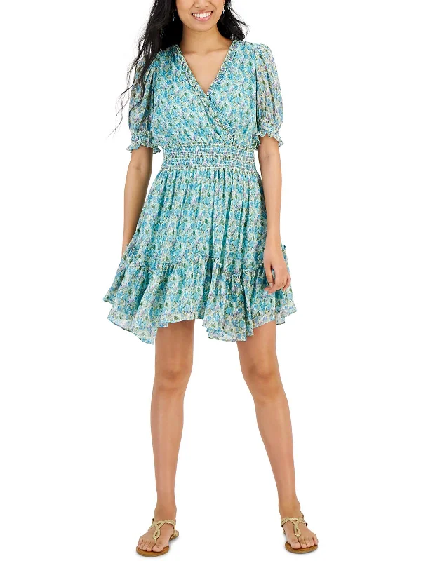 women's sustainable dressesPetites Womens Printed Mini Fit & Flare Dress