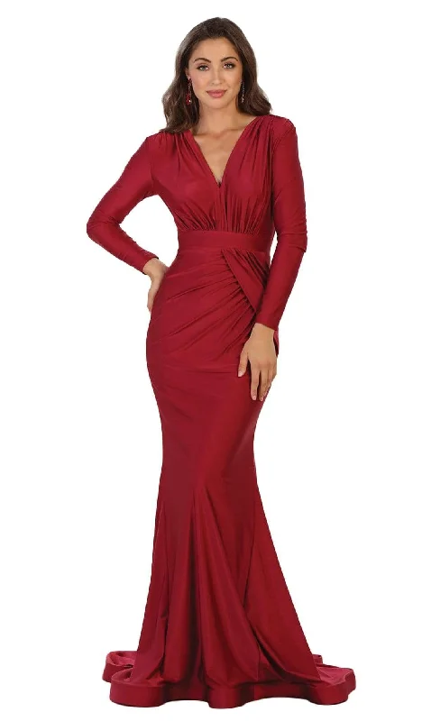 women's flowy dressesMay Queen - Ruched Deep V-neck Sheath Evening Dress MQ1530