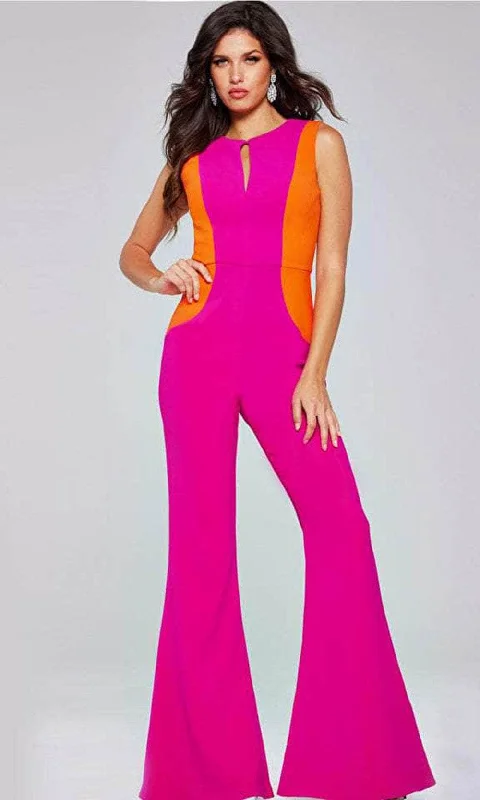 women's jumpsuits with V-necksJovani 42801 - Sleeveless Jewel Neck Jumpsuit