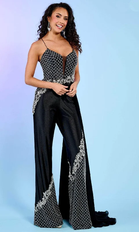 women's high-slit jumpsuitsRachel Allan 70655 - Strappy Back Flared Jumpsuit