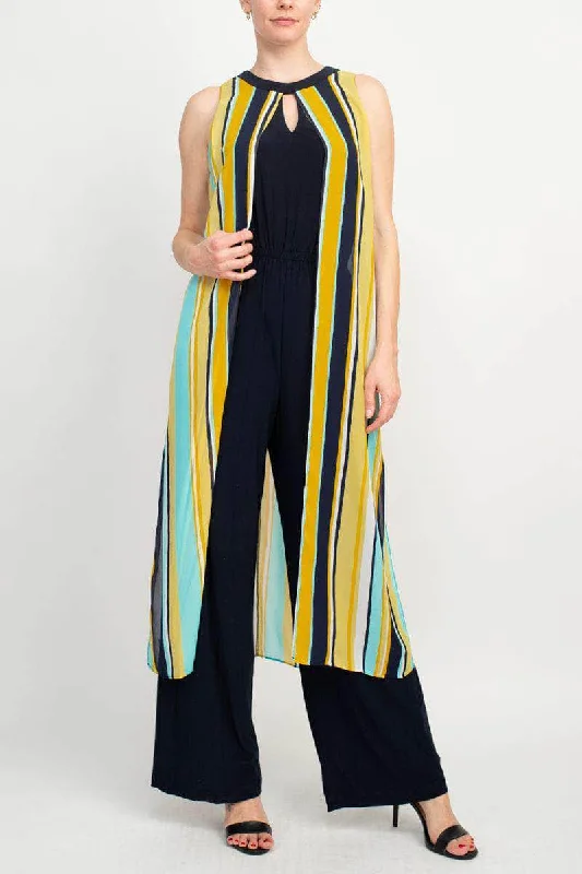 women's jumpsuits with high necksEmma & Michele 100064 - Sleeveless Multicolor Striped Jumpsuit