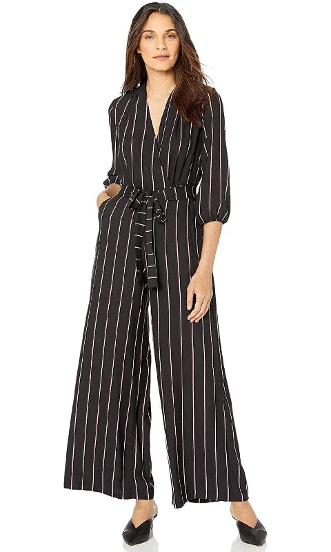 women's jumpsuits with neon colorsGabby Skye - 91139MG Quarter Sleeve Stripe V-Neck Jumpsuit