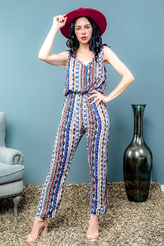 women's jumpsuits with metallic finishesSleeveless Jumpsuit with Open Back and Gold Trim* (JA265143)