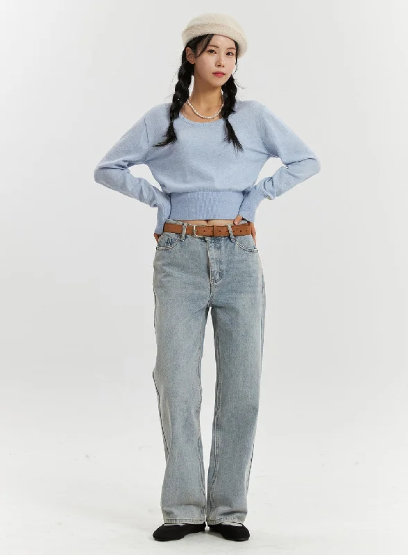 women's denim jeans with button-fly closureHigh-Waisted Full-Length Straight Leg Jeans OD320