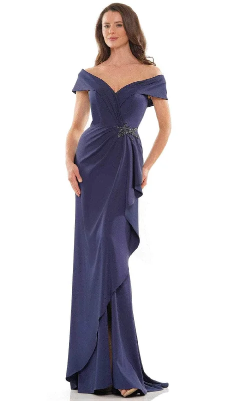 women's spaghetti strap dressesMarsoni by Colors MV1180 - Off Shoulder High Slit Evening Dress