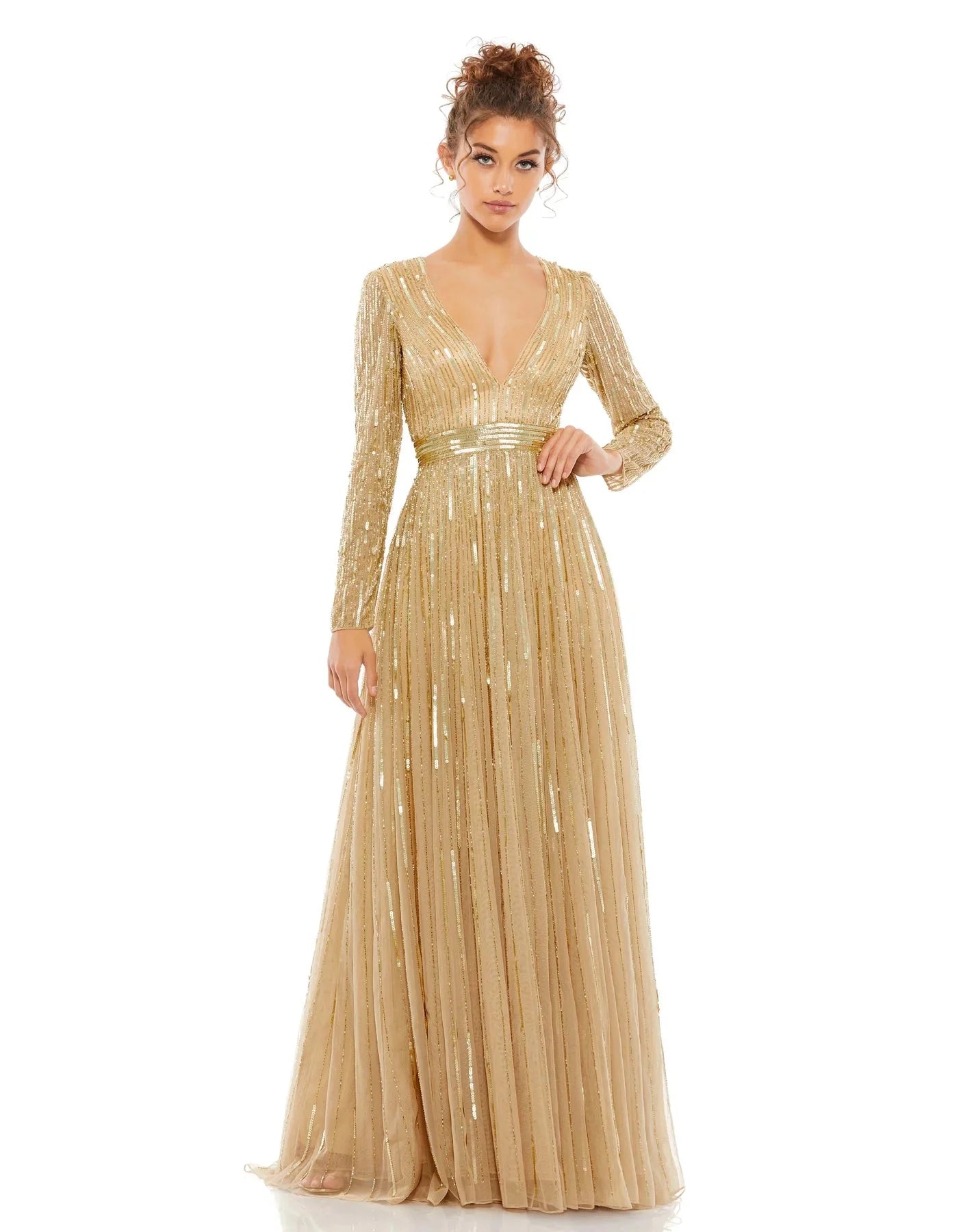 women's flowy dressesMac Duggal Evening - 4977D Long Sleeve A-Line Gown