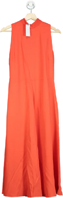 women's bespoke dressesKaren Millen Tomato Red Petite Compact Stretch Viscose Tailored High Neck Tie Detail Midi Dress UK 4