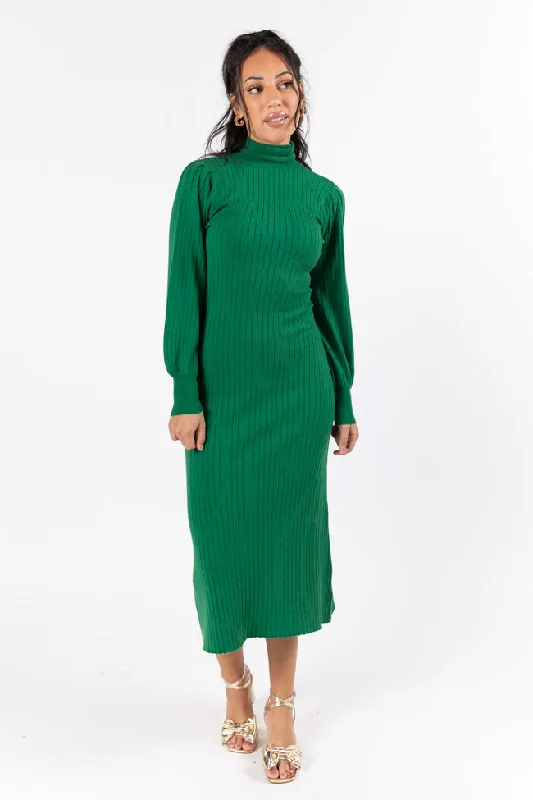 women's chiffon dressesThrough The Years Green Turtleneck Midi Dress FINAL SALE