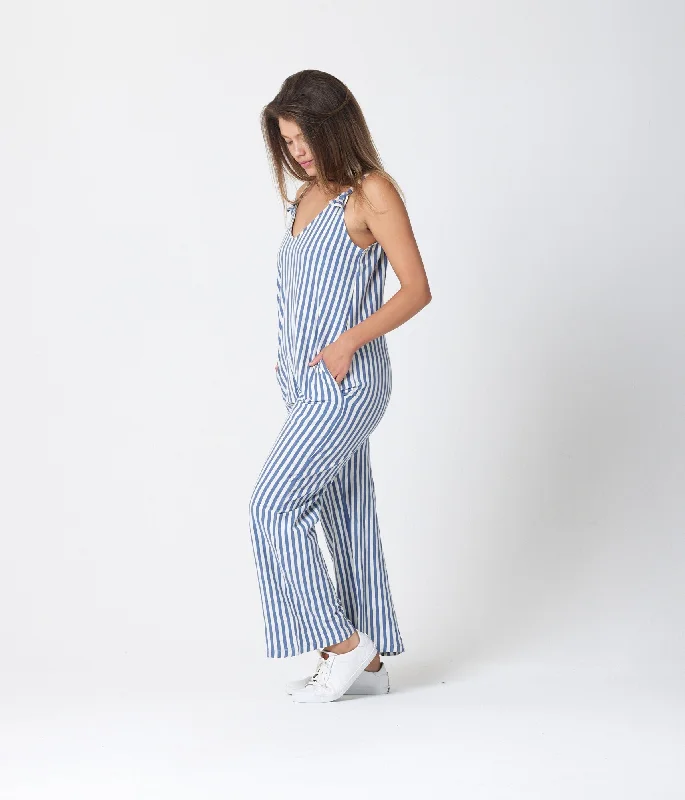 women's jumpsuits with belt loopsRemy Jumpsuit - Steel Blue Stripe