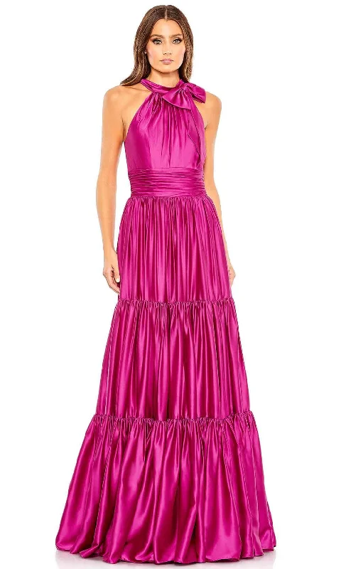 women's bell-sleeved dressesMac Duggal 50658 - Halter Tiered Satin Evening Gown