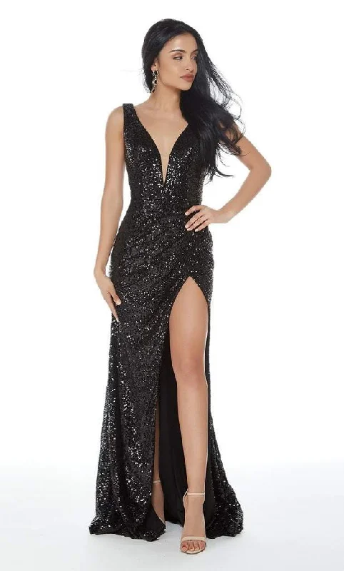 women's ethical fashion dressesAlyce Paris - B'Dazzle - 60243 Allover Sequin Plunging Fitted Evening Gown - 1 pc Black In Size 6 Available