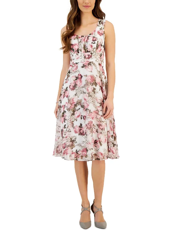 women's versatile dressesWomens Floral Print Chiffon Midi Dress