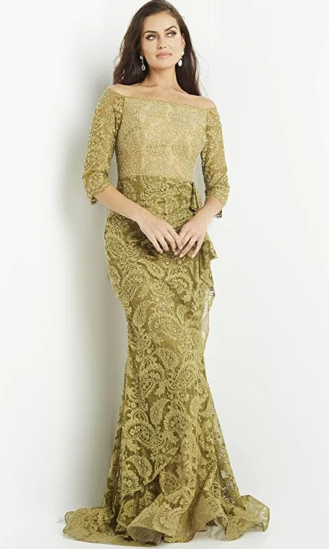 women's long-sleeved dressesJovani 23811 - Olive Embellished Lace Evening Gown