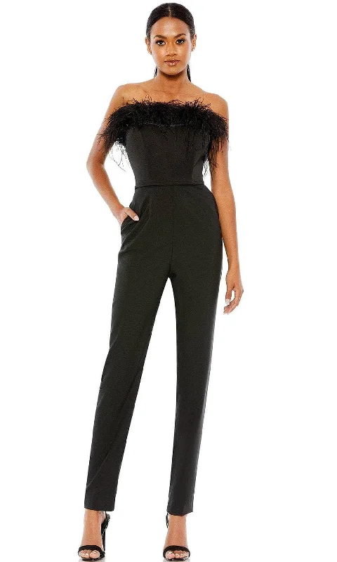 women's jumpsuits for eco-friendly choicesIeena Duggal 68146 - Feathered Strapless Formal Jumpsuit