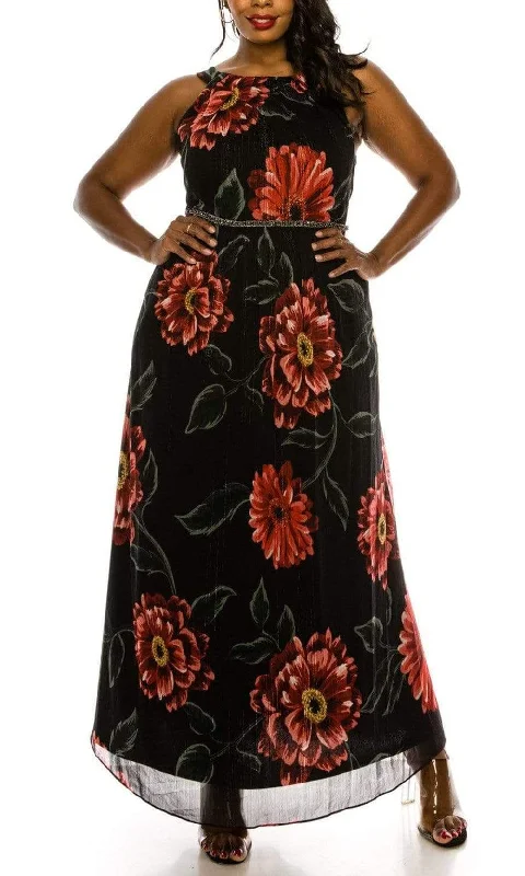 women's club dressesSLNY - 9471488 Floral Bateau Evening Dress