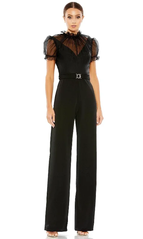 women's jumpsuits for apple-shaped bodiesIeena Duggal 26621 - Sheer Yoke Jumpsuit