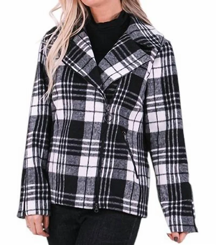 women's coats with removable fur liningsPlaid Coat In Black/ivory