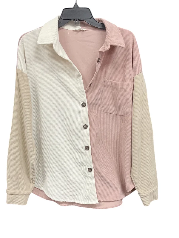 women's coats with pocketsJacket Shirt By Blu Pepper In Pink & Tan, Size: M