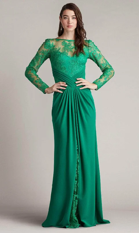 women's velvet dressesTadashi Shoji CDV24342L - Embroidered Long Sleeve Evening Gown