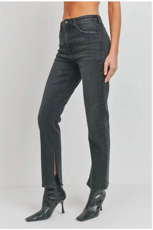 women's denim jeans for tall womenLong-Line Slim Slit Straight In Black