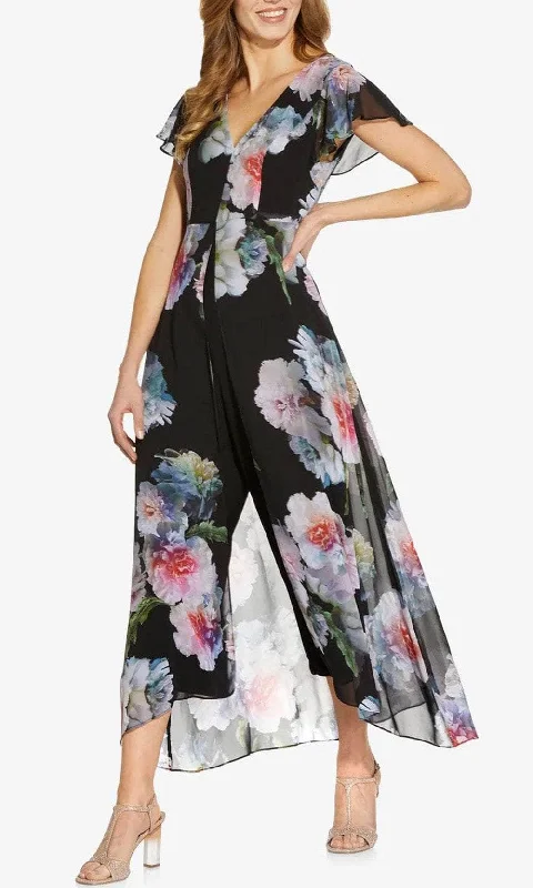 women's jumpsuits with bow tiesAdrianna Papell AP1D104440 - Floral V-Neck Jumpsuit