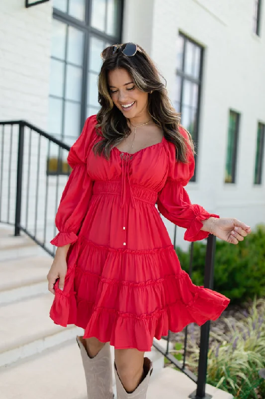 women's formal dressesIn Full Swing Red Ruffle Detail Mini Dress FINAL SALE