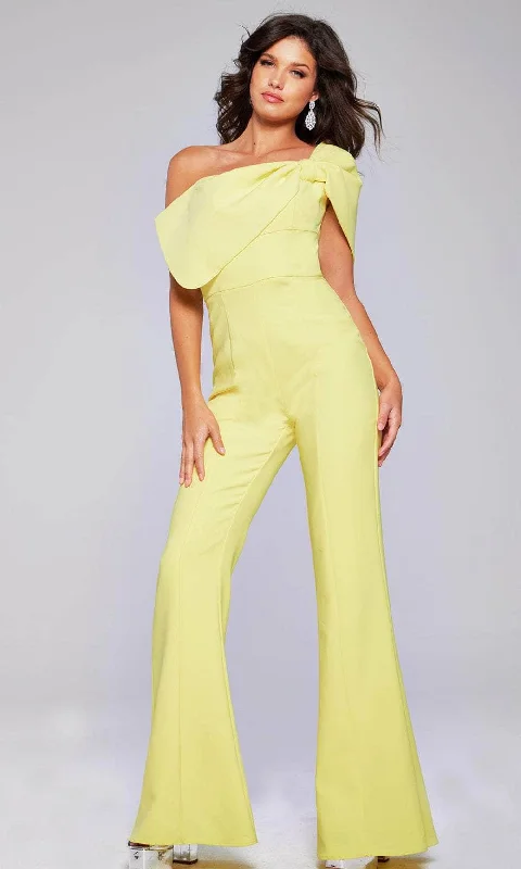 women's jumpsuits with solid colorsJovani 39961 - One-Shoulder Fitted Jumpsuit