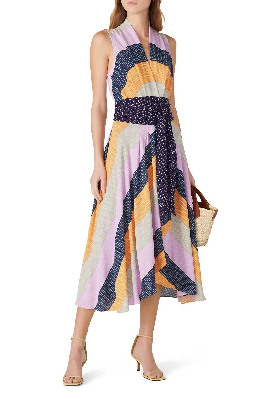 women's high-low dressesPastel Stripe Midi Dress In Multicolored