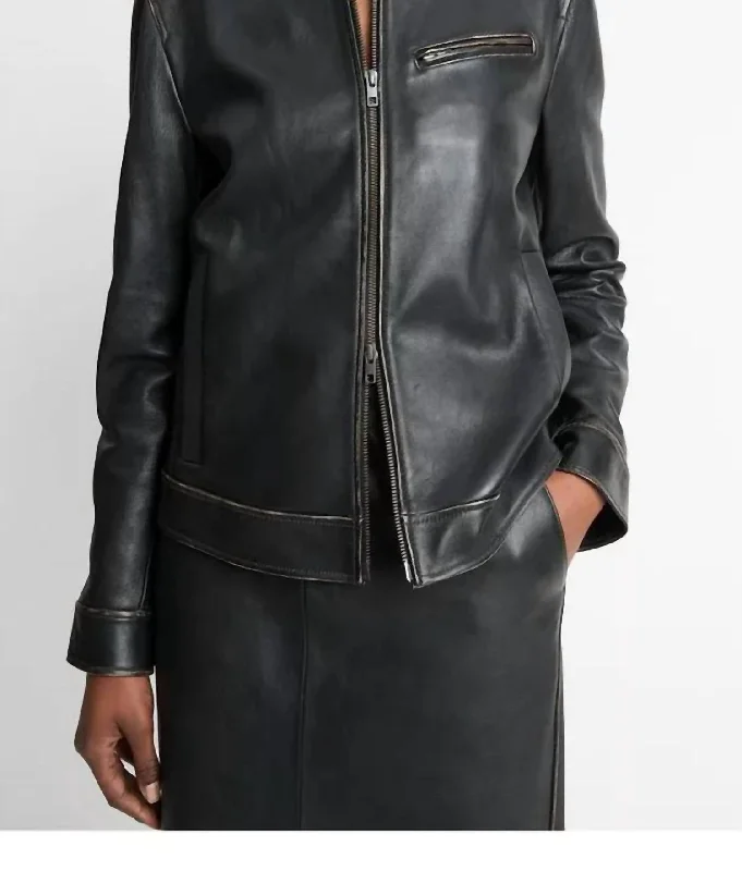 women's wool coatsLeather Moto Jacket In Black