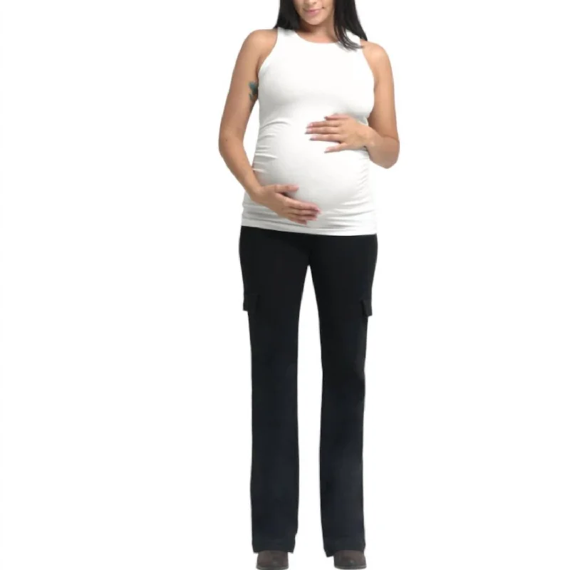 women's wide-leg pants33" Maternity Better Butter Cargo Bootcut Jean With Bellyband In Black