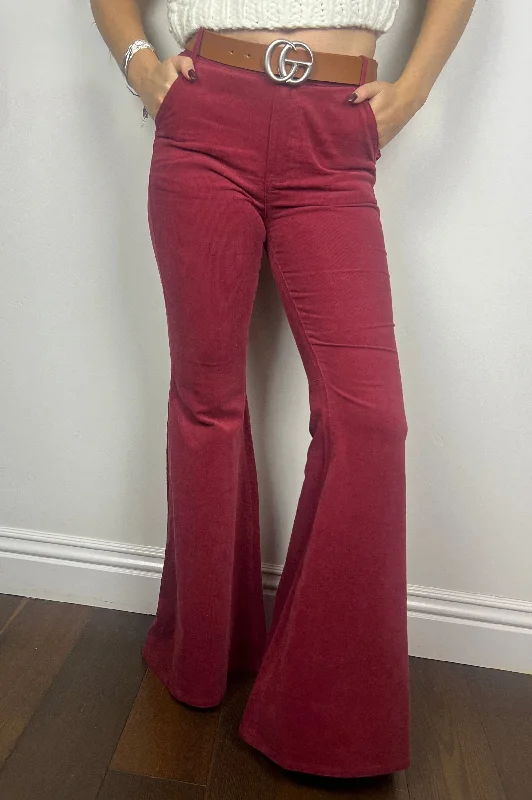 women's plus-size pantsCowgirl Corduroy Flare Pants Wine