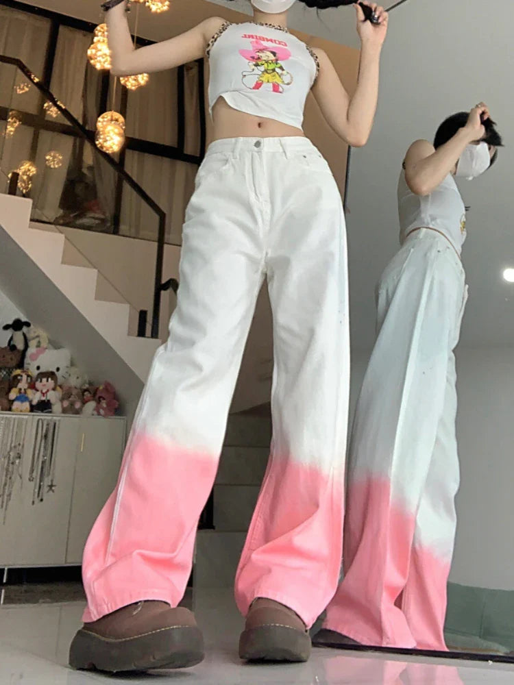 women's ankle-length pantsY2k Pink Fashion High Waist Wide Leg Jeans Streetwear Baggy Pants